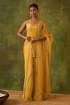 Buy_Bhawna Sethi_Yellow Kurta And Sharara Pure Silk Tissue Hand Embroidered Ashvini Set _at_Aza_Fashions