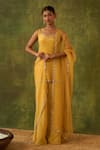 Buy_Bhawna Sethi_Yellow Kurta And Sharara Pure Silk Tissue Hand Embroidered Zardosi Ashvini Set _at_Aza_Fashions