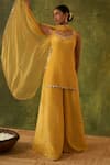 Shop_Bhawna Sethi_Yellow Kurta And Sharara Pure Silk Tissue Hand Embroidered Zardosi Ashvini Set _Online_at_Aza_Fashions