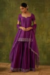 Buy_Bhawna Sethi_Purple Kurta And Gharara Pure Silk Tissue Hand Embroidered Mirror Rohini Set _at_Aza_Fashions