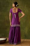 Shop_Bhawna Sethi_Purple Kurta And Gharara Pure Silk Tissue Hand Embroidered Mirror Rohini Set _at_Aza_Fashions