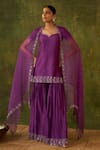 Bhawna Sethi_Purple Kurta And Gharara Pure Silk Tissue Hand Embroidered Mirror Rohini Set _Online_at_Aza_Fashions