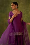 Buy_Bhawna Sethi_Purple Kurta And Gharara Pure Silk Tissue Hand Embroidered Mirror Rohini Set _Online_at_Aza_Fashions