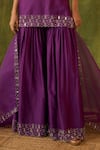 Shop_Bhawna Sethi_Purple Kurta And Gharara Pure Silk Tissue Hand Embroidered Mirror Rohini Set_Online_at_Aza_Fashions