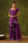 Buy_Bhawna Sethi_Purple Kurta And Gharara Pure Silk Tissue Hand Embroidered Mirror Rohini Set