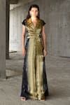 Buy_East14_Gold Liquid Organza Printed Metallic Lapel Collar Jumpsuit _at_Aza_Fashions