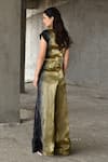 Shop_East14_Gold Liquid Organza Printed Metallic Lapel Collar Jumpsuit _at_Aza_Fashions