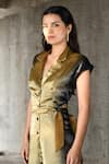 Buy_East14_Gold Liquid Organza Printed Metallic Lapel Collar Jumpsuit _Online_at_Aza_Fashions