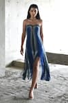 East14_Blue Cupro Crepe Printed Stripe Sweetheart Neck Dress _Online_at_Aza_Fashions