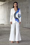 Buy_East14_White Cupro Crepe Printed Brush Stroke Lapel Embroidered Jacket And Pant Set _at_Aza_Fashions