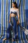 Buy_East14_Blue Cupro Crepe Print Stripe Brayant Flap Pant _at_Aza_Fashions