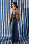 Shop_East14_Blue Cupro Crepe Print Stripe Brayant Flap Pant _at_Aza_Fashions