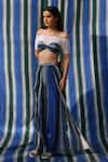 East14_Blue Cupro Crepe Print Stripe Brayant Flap Pant _at_Aza_Fashions