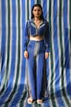 Buy_East14_Blue Cupro Crepe Print Stripe Via Flare Pant _at_Aza_Fashions