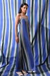 East14_Blue Cupro Crepe Print Stripe Sweetheart Brera Maxi Dress_Online_at_Aza_Fashions