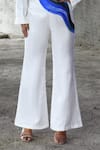 East14_White Cupro Satin Print Brush Stroke Angie Stripe Bell Bottom Pant_Online_at_Aza_Fashions