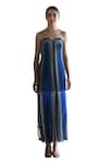 Shop_East14_Blue Cupro Crepe Print Stripe Sweetheart Sara Fringe Dress_Online_at_Aza_Fashions