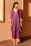 Buy_Bhawna Sethi_Purple Pure Satin Georgette Embellished Thread V Neck Dove Zardozi Kurta Set _Online_at_Aza_Fashions