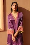 Buy_Bhawna Sethi_Purple Pure Satin Georgette Embellished Thread V Neck Dove Zardozi Kurta Set 