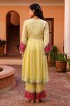 Shop_Bhawna Sethi_Yellow Pure Satin Georgette Hand Butter Angarkha Anarkali With Pant _at_Aza_Fashions