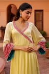 Buy_Bhawna Sethi_Yellow Pure Satin Georgette Hand Butter Angarkha Anarkali With Pant 