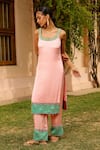 Buy_Bhawna Sethi_Pink Pure Satin Georgette Embroidered Floral Blush Hand Hem Kurta With Pant _at_Aza_Fashions