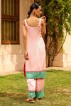 Shop_Bhawna Sethi_Pink Pure Satin Georgette Embroidered Floral Blush Hand Hem Kurta With Pant _at_Aza_Fashions