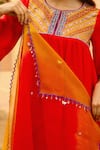 Bhawna Sethi_Red Pure Satin Georgette Embroidered Bead Round Scarlet Yoke Kurta Set_Online