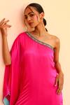 Shop_Bhawna Sethi_Pink Pure Satin Georgette Hand Embroidered Bubblegum Sleeve Kaftan With Pant_Online_at_Aza_Fashions