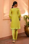 Shop_Bhawna Sethi_Green Pure Satin Georgette Hand Embroidered Zari V Lime Kurta With Tulip Pant _at_Aza_Fashions