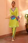 Bhawna Sethi_Green Pure Satin Georgette Hand Embroidered Zari V Neck Lime Kurta Set _Online_at_Aza_Fashions