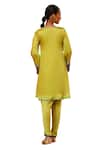 Bhawna Sethi_Green Pure Satin Georgette Hand Embroidered Zari V Neck Lime Kurta Set _at_Aza_Fashions