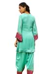 Shop_Bhawna Sethi_Green Pure Satin Georgette Embroidered Zari V Tiffany Yoke Kurta With Salwar_Online_at_Aza_Fashions