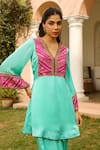 Bhawna Sethi_Green Pure Satin Georgette Embroidered Zari V Tiffany Yoke Kurta With Salwar_at_Aza_Fashions
