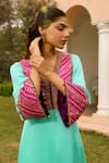 Buy_Bhawna Sethi_Green Pure Satin Georgette Embroidered Zari V Tiffany Yoke Kurta With Salwar