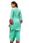 Bhawna Sethi_Green Pure Satin Georgette Embroidered Zari V Neck Tiffany Yoke Kurta Set _at_Aza_Fashions