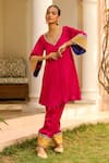 Buy_Bhawna Sethi_Maroon Pure Satin Georgette Embroidered Zari Leaf Sangria Kurta With Salwar _at_Aza_Fashions