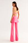 Shop_Tisharth by Shivani_Pink Polyester Solid Plunge Halter Neck Bustier With Overlapped Pant _at_Aza_Fashions