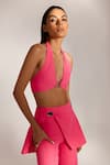 Buy_Tisharth by Shivani_Pink Polyester Solid Plunge Halter Neck Bustier _at_Aza_Fashions