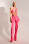 Buy_Tisharth by Shivani_Pink Polyester Solid Metallic Buckled Overlapped Pant _at_Aza_Fashions