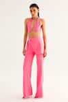 Buy_Tisharth by Shivani_Pink Polyester Solid Metallic Buckled Overlapped Pant _Online_at_Aza_Fashions