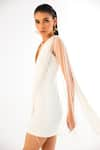 Buy_Tisharth by Shivani_White Polyester Solid Plunge-v Mini Fringed Shoulder Dress _Online_at_Aza_Fashions