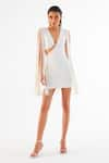 Buy_Tisharth by Shivani_White Polyester Solid Plunge-v Mini Fringed Shoulder Dress _at_Aza_Fashions