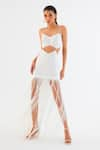 Buy_Tisharth by Shivani_White Polyester Solid Sweetheart Cutout Mini Fringe Dress _at_Aza_Fashions