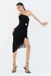 Buy_Tisharth by Shivani_Black Polyester Solid One Shoulder Cutout Fringe Midi Dress _at_Aza_Fashions