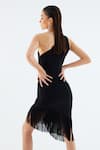 Shop_Tisharth by Shivani_Black Polyester Solid One Shoulder Cutout Fringe Midi Dress _at_Aza_Fashions