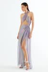 Buy_Tisharth by Shivani_Purple Polyester Solid Halter Neck Draped Dress _Online_at_Aza_Fashions