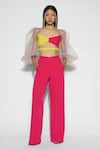 Shop_Tisharth by Shivani_Pink 100% Polyester Plain Solid Wide Leg Pant _Online_at_Aza_Fashions