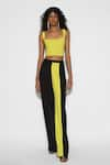 Buy_Tisharth by Shivani_Yellow 100% Polyester Plain Color Block Straight Pant _at_Aza_Fashions