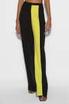 Buy_Tisharth by Shivani_Yellow 100% Polyester Plain Color Block Straight Pant _Online_at_Aza_Fashions